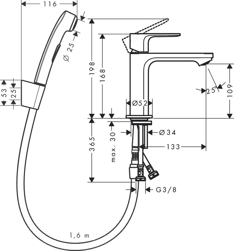 Смеситель для раковины Hansgrohe Rebris E 72216000 с гигиеническим душем Sancos — официальный сайт