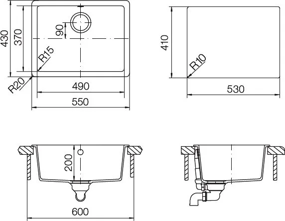 Мойка кухонная Schock Quadro 60 Cristalite неро Sancos — Оригинал