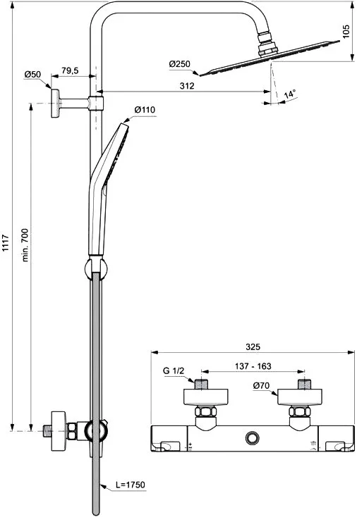 Душевая стойка Ideal Standard Ceratherm T50 A7565AA Sancos — официальный сайт
