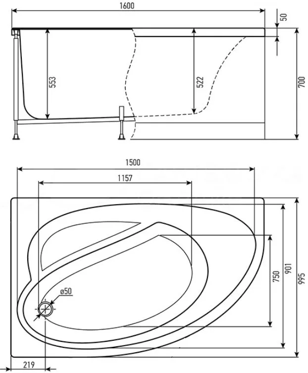 Акриловая ванна Timo Iva 1610 L без опоры 160x100 см, угловая, левая, пристенная, белая Sancos — официальный сайт