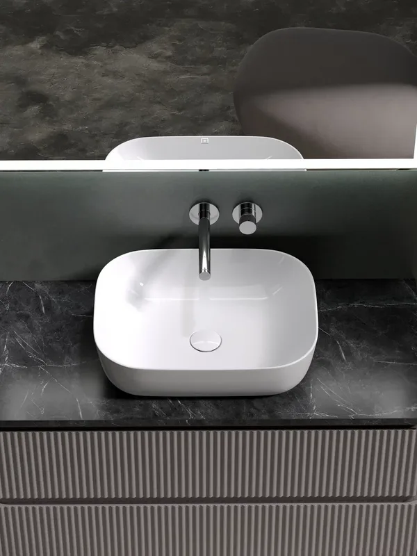 Тумба с раковиной Sancos Snob R 100 см, doha soft, столешница черный мрамор, раковина CN6008 Sancos — официальный сайт