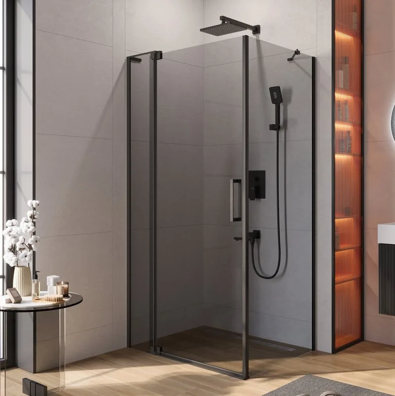 Душевой уголок Cezares Slider AH 1 80-100/110 Grigio Nero профиль черный, стекло серое Sancos — официальный сайт