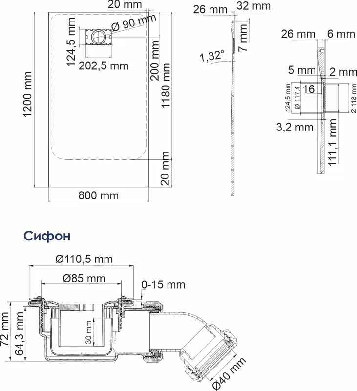 Поддон для душа Wasserkraft Main 41T06 120x80 см Sancos — официальный сайт