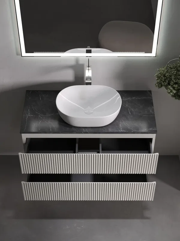 Тумба с раковиной Sancos Snob R 100 см, beige soft, столешница черный мрамор, раковина CN5010 Sancos — официальный сайт