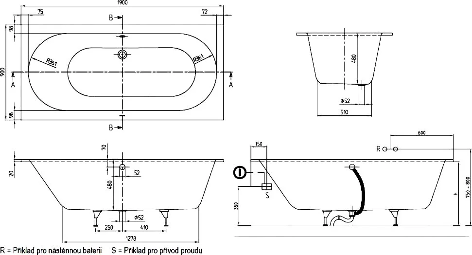 Акриловая ванна Villeroy & Boch Oberon UBQ199OBE2V-01 190x90 см, встраиваемая, цвет альпийский белый Sancos — официальный сайт