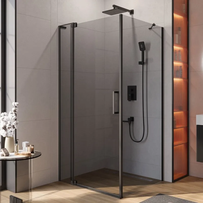 Душевой уголок Cezares Slider AH 1 90-100/110 Grigio Nero профиль черный, стекло серое Sancos — официальный сайт