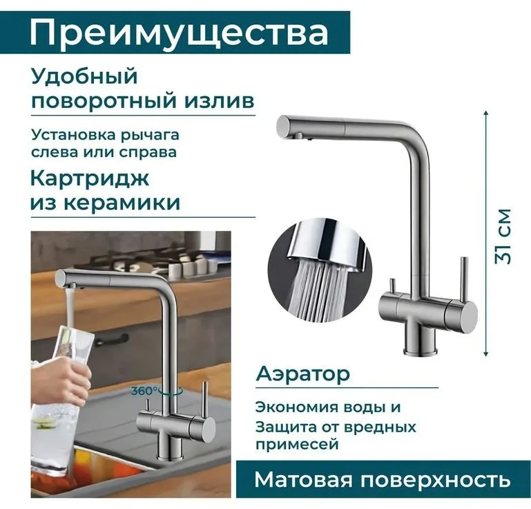Смеситель для кухни Alveus Aquila 1139805 сатинированная сталь Sancos — официальный сайт