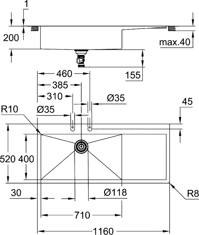 Мойка кухонная Grohe K1000 31581SD1 нержавеющая сталь, L Sancos — официальный сайт