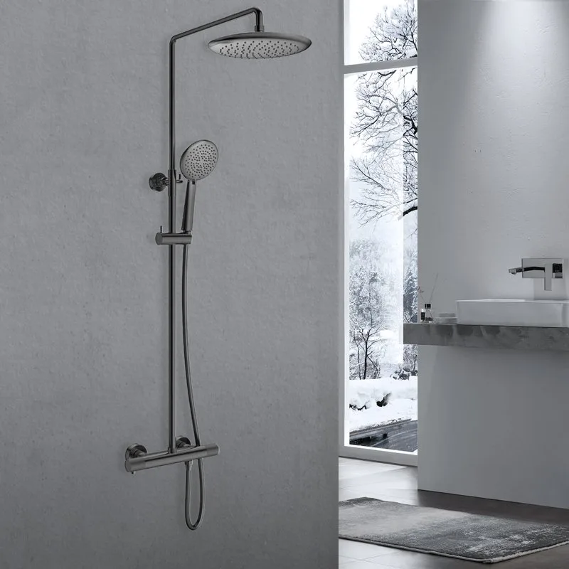 Душевая стойка Vincea Desire VSFS-1D0TGM, с термостатом, вороненая сталь Sancos — официальный сайт