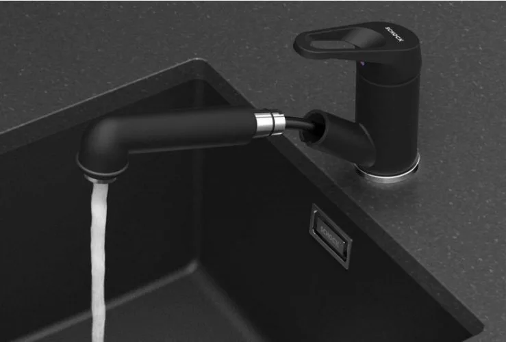 Смеситель для кухни Schock Cristalite Cosmo-D выдвижной излив, оникс Sancos — официальный сайт