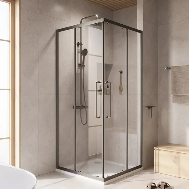 Душевой уголок Cezares Relax RELAX-304-A-2-100-C-GM 100x100, профиль оружейная сталь Sancos — официальный сайт