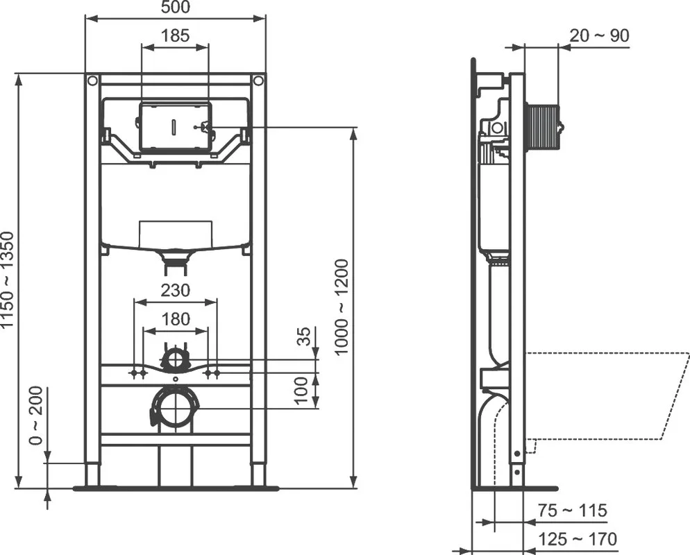 Система инсталляции для унитазов Ideal Standard ProSys 120P R027767, с кнопкой смыва Sancos — официальный сайт