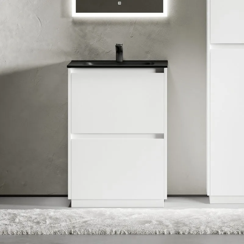 Тумба с раковиной Sancos Libra Floor 60 белый глянец, черная раковина CN7001MB Sancos — официальный сайт