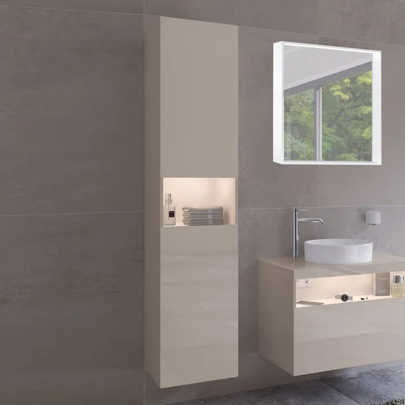 Шкаф-пенал для ванной Keuco Stageline 32831 L, кашемир, с подсветкой Sancos — официальный сайт