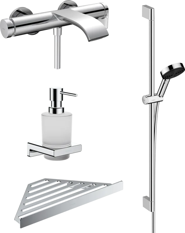 Смеситель для ванны с душем Hansgrohe Vivenis 75420000, + Душевой гарнитур 24170000 + аксессуары для Sancos — официальный сайт