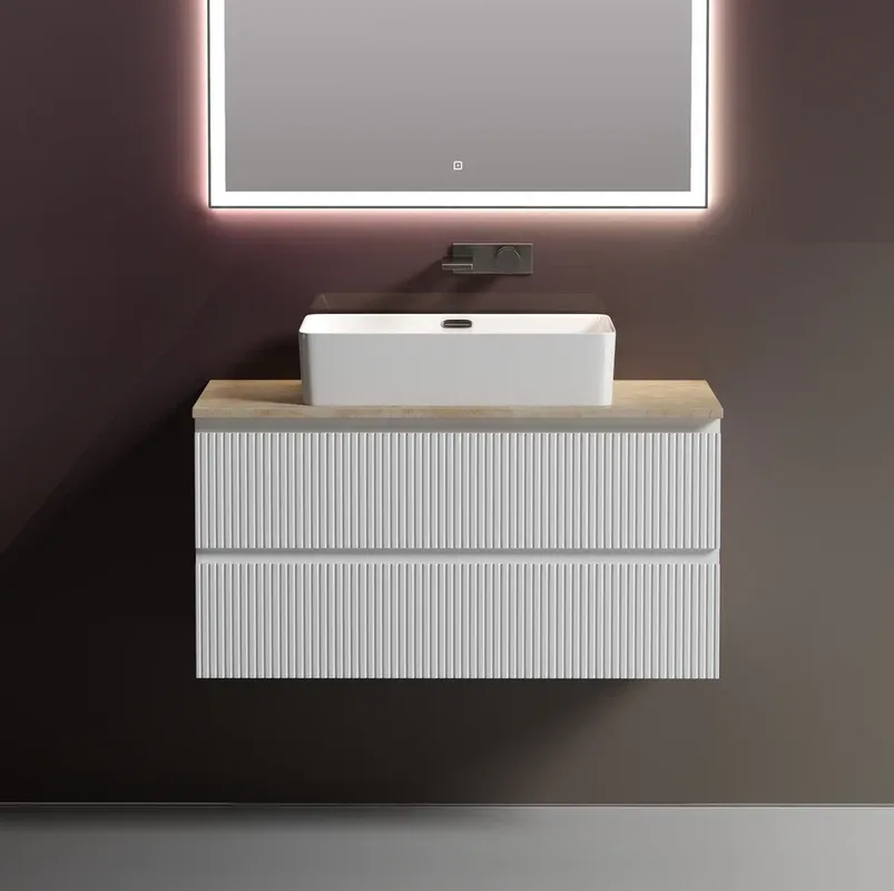 Тумба с раковиной Sancos Snob T 100 см, bianco, столешница бежевая, раковина CN5025 Sancos — официальный сайт
