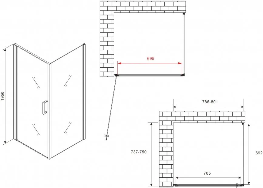 Душевой уголок Abber Sonnenstrand AG04080B-S75B 80x75, профиль черный, стекло прозрачное Sancos — официальный сайт