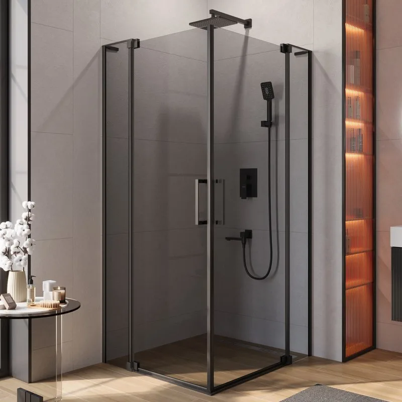 Душевой уголок Cezares Slider AH 2 80/90-100/110 Grigio Nero профиль черный, стекло серое Sancos — официальный сайт