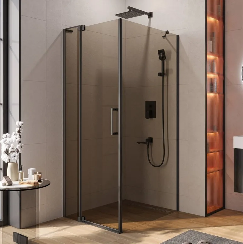 Душевой уголок Cezares Slider AH 1 100-80/90 BR Nero профиль черный, стекло бронза Sancos — официальный сайт