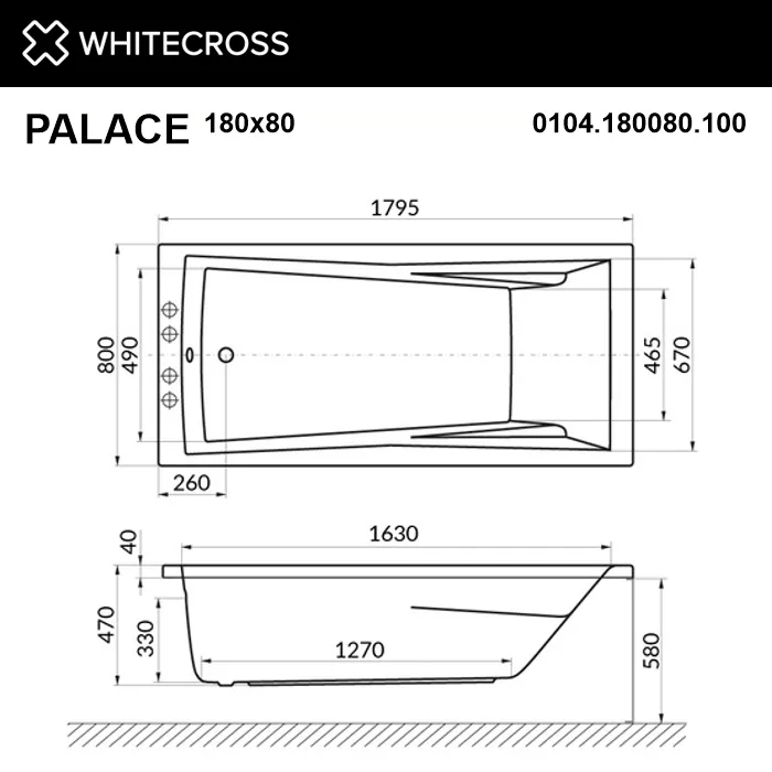 Акриловая ванна WHITECROSS Palace 180x80 см, пристенная, белая Sancos — официальный сайт