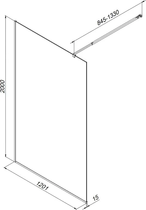 Душевая перегородка AM.PM Func W84WI-120-F1-BTE 120x200, профиль черный, стекло прозрачное Sancos — официальный сайт