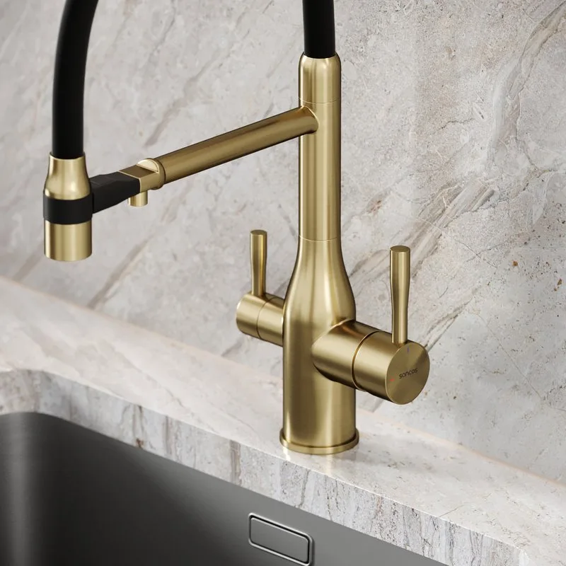 Смеситель для кухни Sancos Garda SC4009BG с гибким изливом, брашированное золото Sancos — официальный сайт