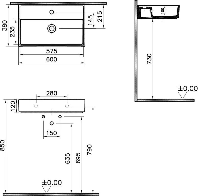 Накладная раковина VitrA Archiplan 7401B003-0001 60 см Sancos — официальный сайт
