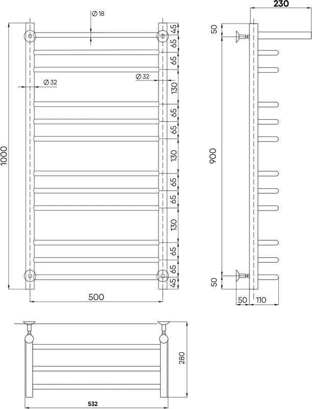 Полотенцесушитель водяной Indigo Brace LBCW100-50GDPK3 с полкой, золото Sancos — официальный сайт