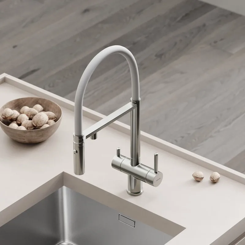 Смеситель для кухни гибкий с фильтром для питьевой воды SC4010BNwh, брашированный никель, матовый бе Sancos — официальный сайт