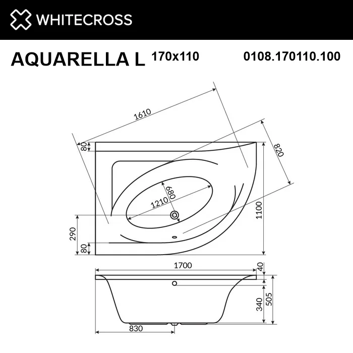 Акриловая ванна WHITECROSS Aquarella 170x110 см, левая, пристенная, белая Sancos — официальный сайт