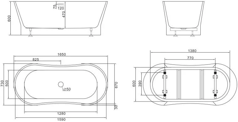 Акриловая ванна BelBagno BB406-1650-730 165x70 см, отдельностоящая, белая, овальная, на ножках Sancos — официальный сайт