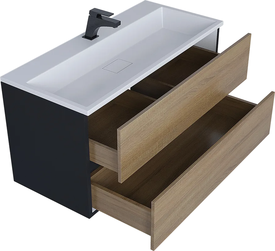Тумба под раковину без столешницы Uperwood Barsa 100 подвесная, черная, дуб сонома Sancos — официальный сайт