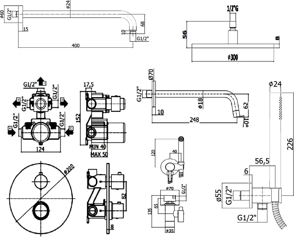 Комплект для ванной Paffoni Light KITZLIQ019BO046KING С ВНУТРЕННЕЙ ЧАСТЬЮ, верхний душ 30 см, с терм Sancos — официальный сайт