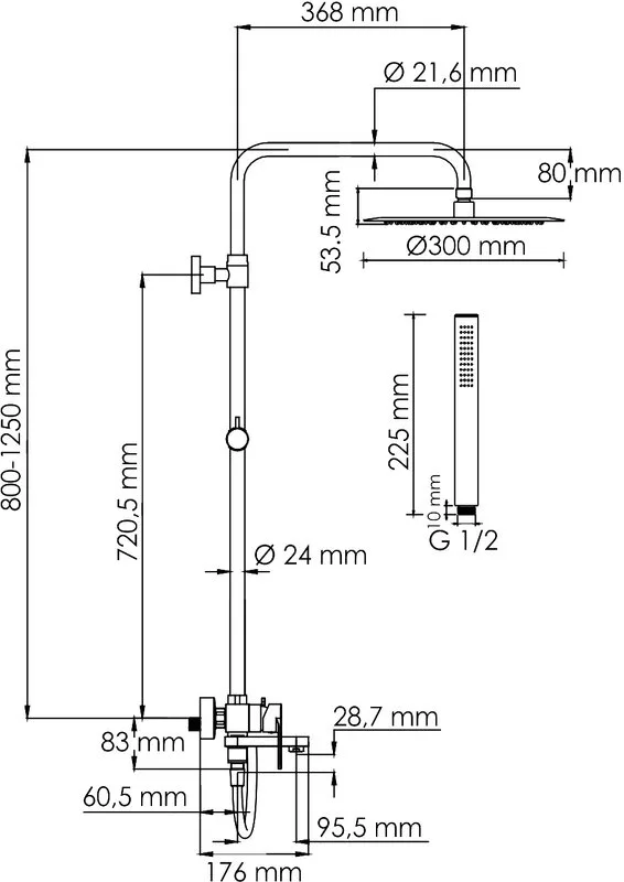 Душевая стойка Wasserkraft Elbe 7400 A174.160.217.CB, черная Sancos — официальный сайт