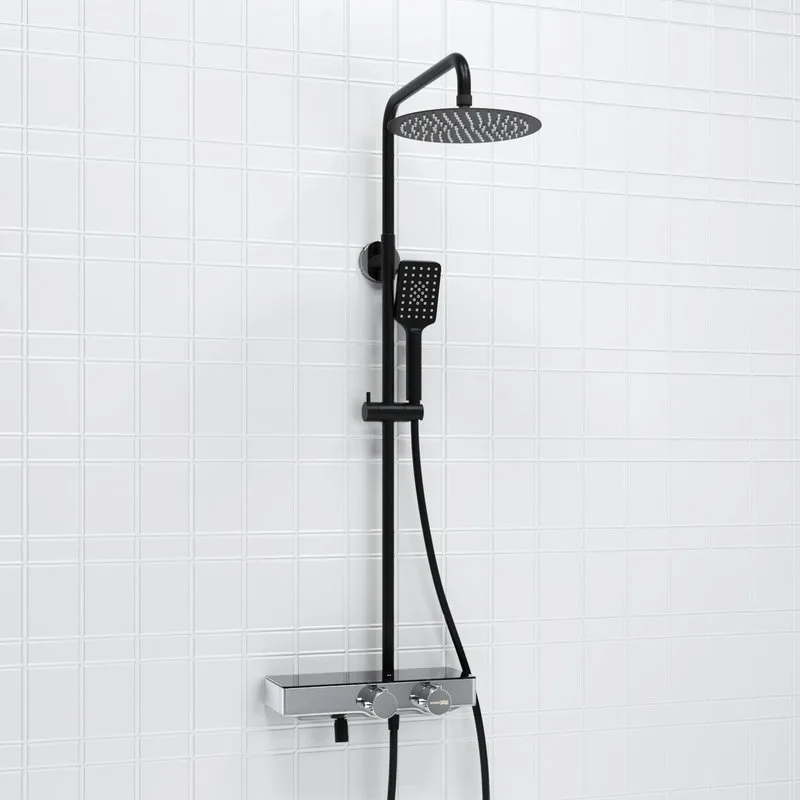 Душевая стойка Wasserkraft Abens 2000 A114.258.130.CB Thermo, с термостатом, черная Sancos — официальный сайт