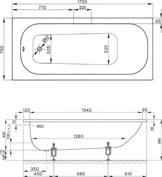 Стальная ванна Bette Form 175x75 см, встраиваемая, с самоочищающимся покрытием, с антискользящим Sancos — официальный сайт