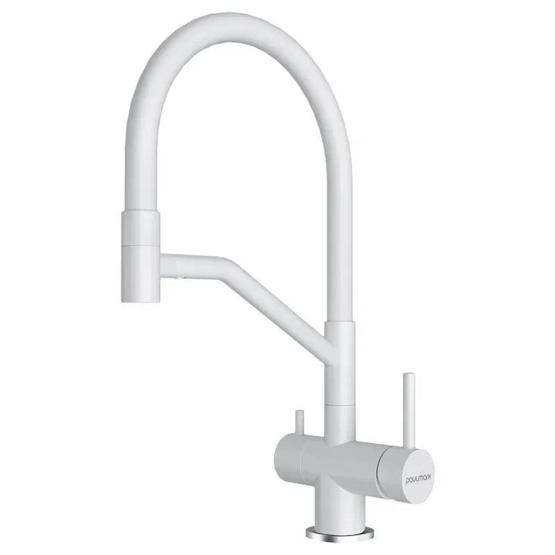 Смеситель для кухни Paulmark Rubert Ru213175-WH, с гибким изливом белый матовый Sancos — официальный сайт