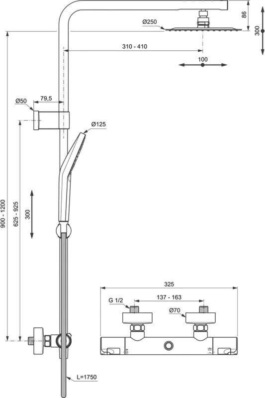 Душевая стойка Ideal Standard Creatherm_t50 A7704AA Sancos — официальный сайт