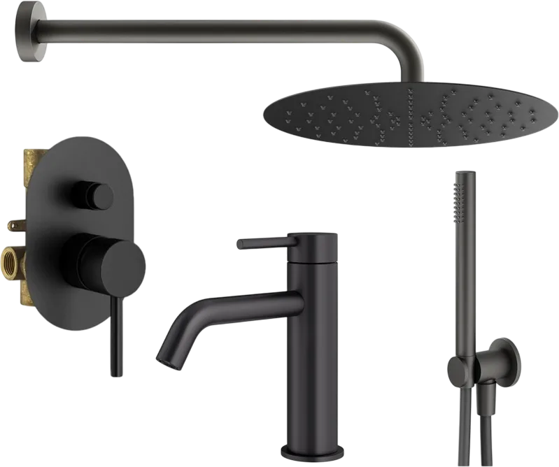 Комплект для ванной Plumberia Selection Ixo KITXO15NO53 С ВНУТРЕННЕЙ ЧАСТЬЮ, черный матовый Sancos — официальный сайт