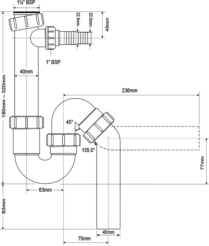 Сифон для раковины McAlpine MRSK6, с отводом Sancos — официальный сайт