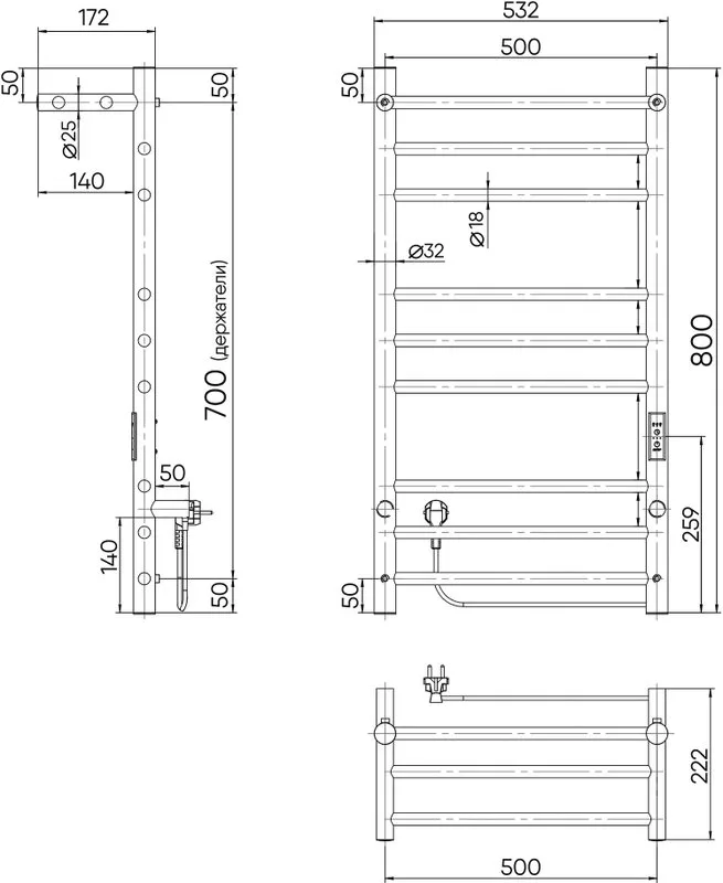 Полотенцесушитель электрический Indigo Line Trinity LСLTE80-50PGFMRt с полкой, graphite metallic Sancos — официальный сайт