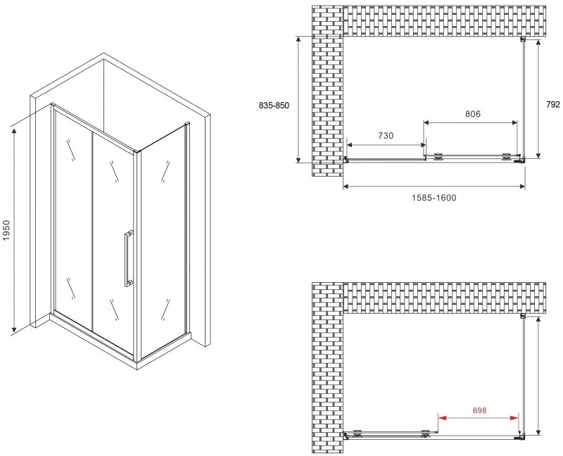 Душевой уголок Abber Schwarzer Diamant AG30160BH-S85B 160x85, профиль черный, стекло прозрачное Sancos — официальный сайт