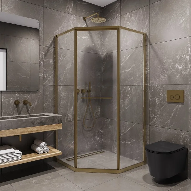 Душевой уголок Timo TTSS-100/17C-8R 100x100 см, профиль матовое золото, стекло прозрачное Sancos — официальный сайт