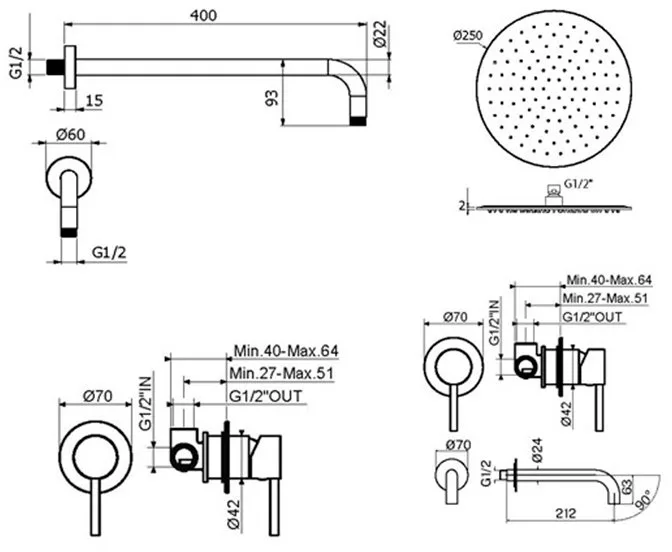 Комплект для ванной Plumberia Selection Ixo KITXO01OR210 С ВНУТРЕННЕЙ ЧАСТЬЮ, золото 24к Sancos — официальный сайт