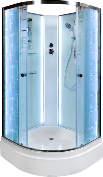 Душевая кабина DTO EM2790N LED (90х90х208), средний поддон (27 см), профиль хром, стекло матовое с у Sancos — Оригинал