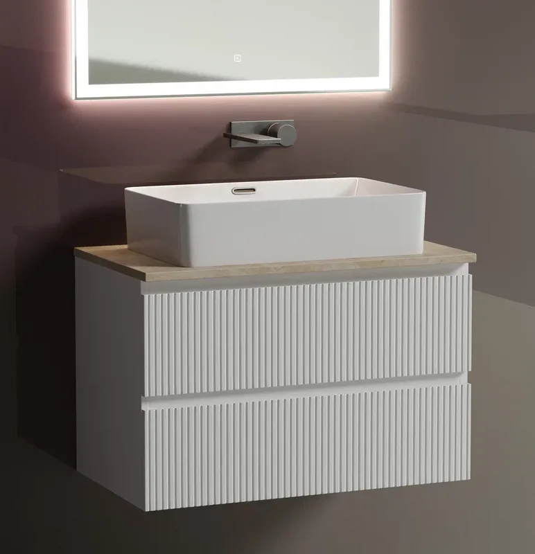 Тумба с раковиной Sancos Snob T 80 см, bianco, столешница бежевая, раковина CN5025 Sancos — официальный сайт
