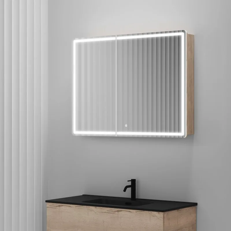 Зеркало-шкаф Sancos Mirror 100 с подсветкой, дуб галифакс натуральный Sancos — официальный сайт