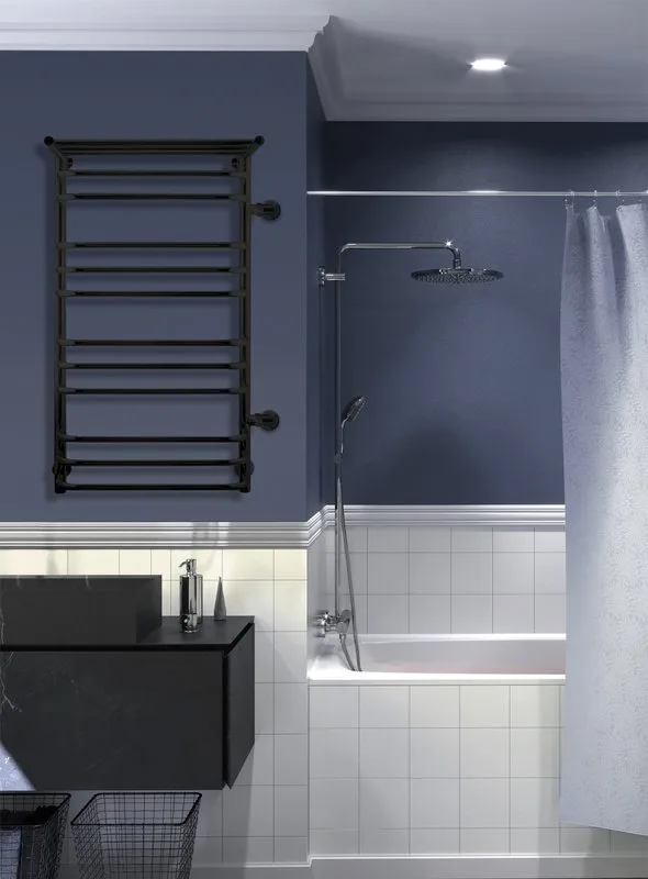 Полотенцесушитель водяной Indigo Brace LBCW100-50PBRR-б/п-60, с полкой, черный муар Sancos — официальный сайт
