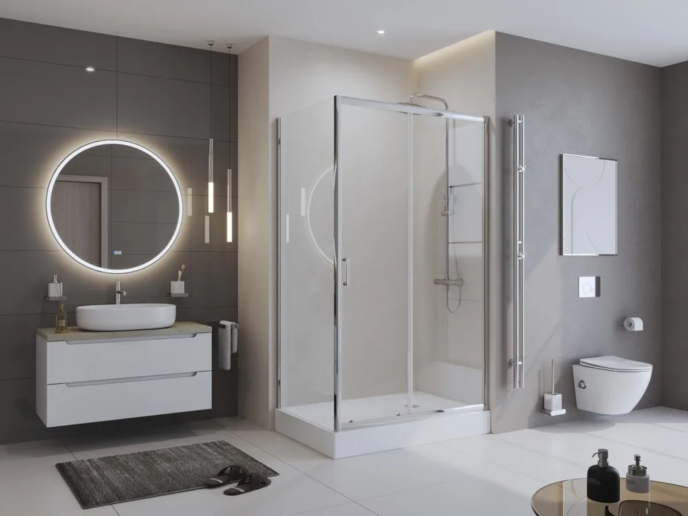 Душевой уголок BelBagno Uno 195 AH 1 100/80 C Cr профиль хром, стекло прозрачное Sancos — официальный сайт