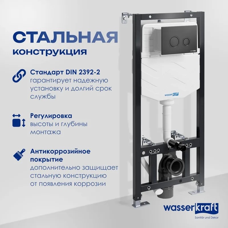 Система инсталляции для унитазов Wasserkraft Aller 10TLT.010.ME.MB01, с кнопкой смыва матовой черной Sancos — официальный сайт
